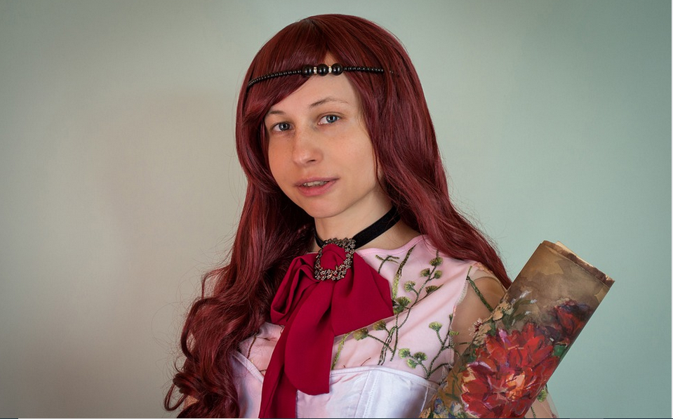 a woman wearing a wig
